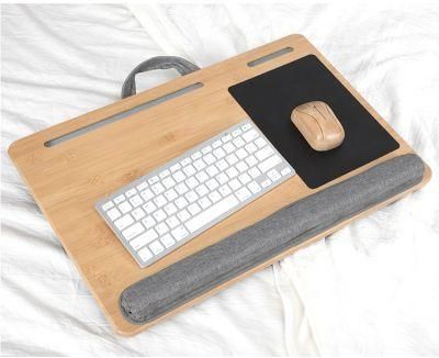 Portable Bamboo Laptop Stand Wooden Lap Tray Bed Sofa Desk with Soft Pillow Cushion Computer Desk with Phone Slot