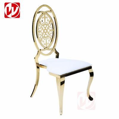 Popular Design Wholesale White PU Leather Golden Metal Stainless Steel Hotel Banquet Dining Wedding Chair