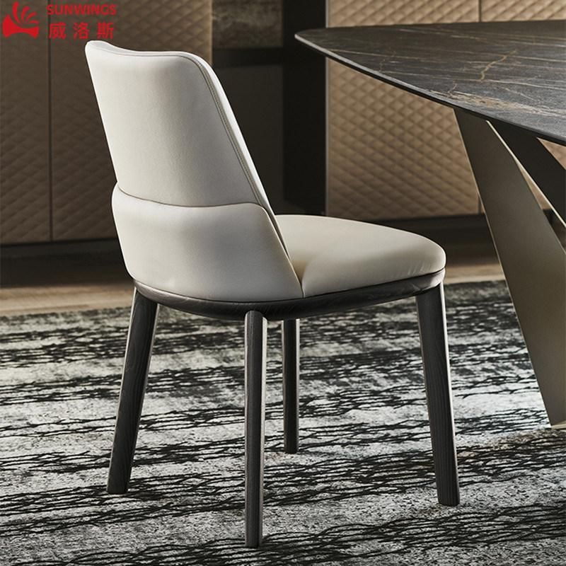Modern and Simply Solid Wood PU Leather Dining Chair for Living Room