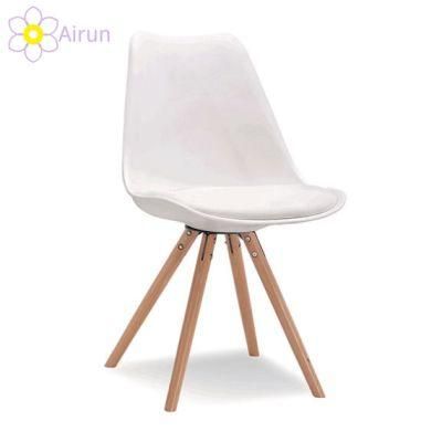 Modern Dining Chair with Wooden Legs High Quality Colorful PP Seat White Plastic Chair