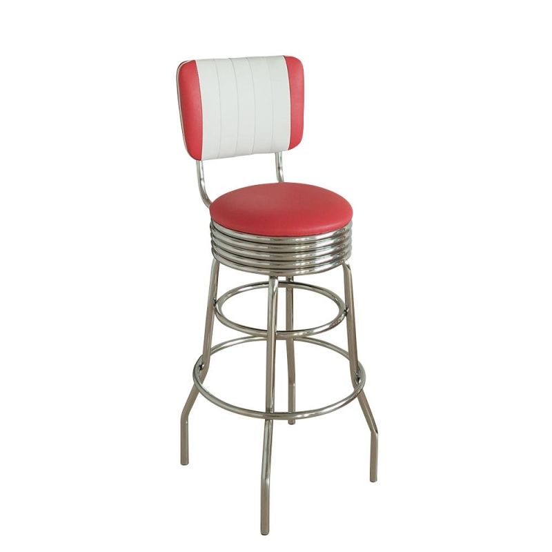 (SP-BS423) Retro 1950 American Style PU Leather Metal Frame Restaurant Dining Bar Stool Chair