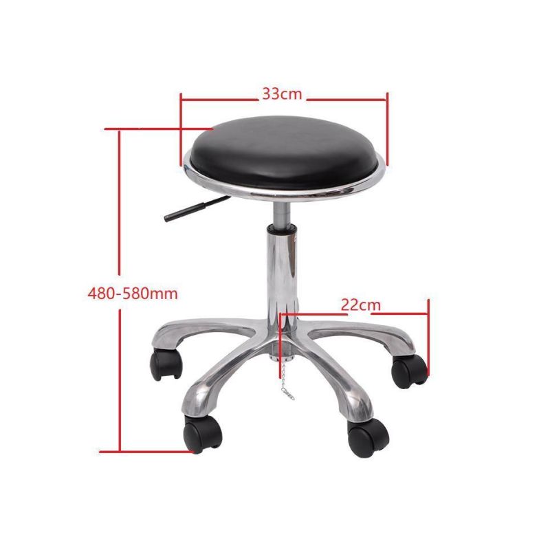 School Lab Furniture Adjustable Height Black PU Leather Metal Stool with Wheel Foot