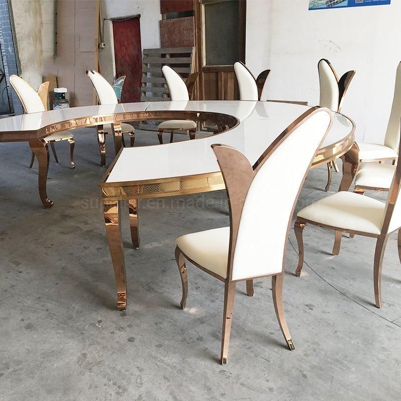 Top Sale White Leather French Wing Back Gold Metal Chairs