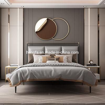 Home Furniture Modern Bedroom Metal Leather Cushion King Bed