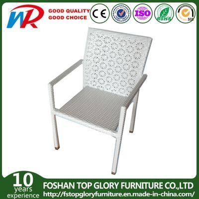 Simple Design Outdoor Hotel Project Wicker Stackable Rattan Patio White Dining Chair