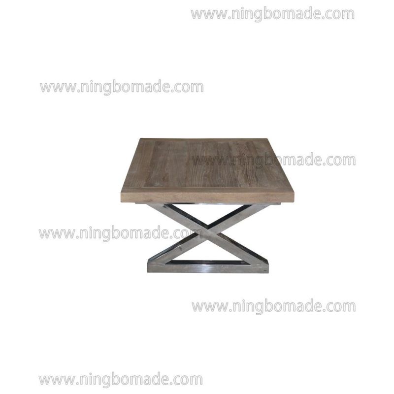 Classic Chic Eco-Friendly Paint Furniture Natural Reclaimed Elm Top Shining Stainless Steel Base Coffee Table