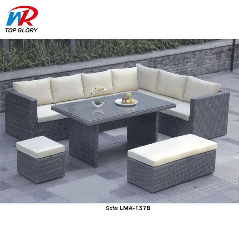 L Shape Large Rattan Patio Sofa Sectional Outdoor Furniture Beach Sofa