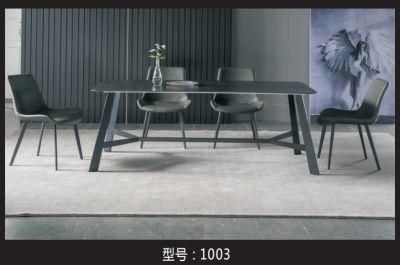 Factory Modern Restaurant Home Dinner Furniture Marble Steel Leg Dining Table and Leather Chairs