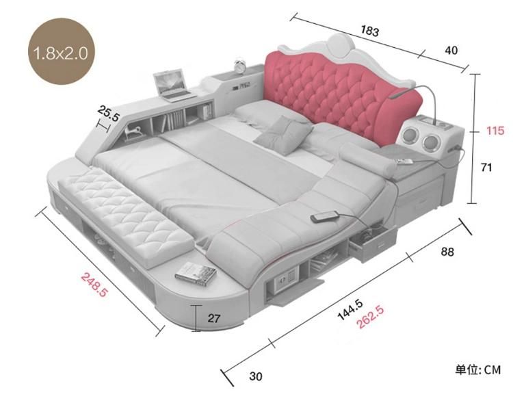 European Multifunction furniture Leather Massage Bed Camas Solid Wood Frame King Bed