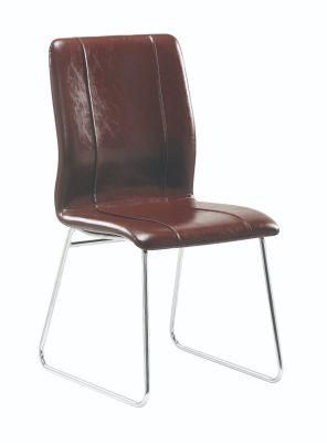 Brown PU High Back Chrome Legs Bar Chair