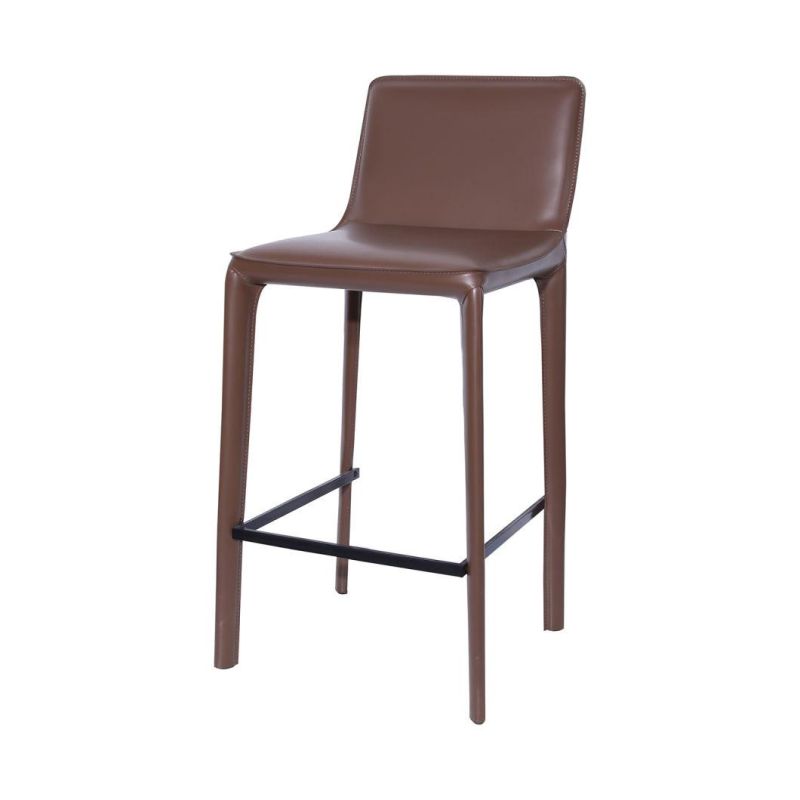 Luxury Modern Saddle Leather Upholstery High Bar Counter Chair Stool