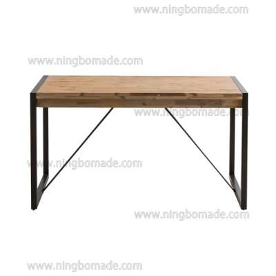 Industrial Vintage Furniture Matt Black Iron Natural Fir Wood 4 Seats Dining Table