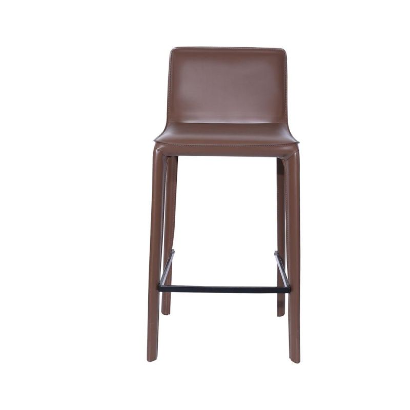 Luxury Modern Saddle Leather Upholstery High Bar Counter Chair Stool