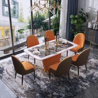 China Luxury Modern Kitchen Restaurant Home Furniture Wooden Leather Luxury Chair Dining Table Set
