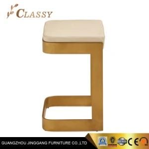 Handcrafted Counter Bar Stool with White Faux Leather Seat in Stainless Steel Frame