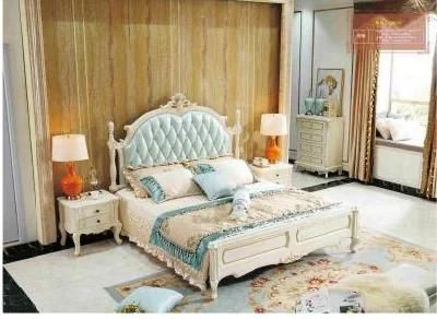 European Style Bedroom Furniture Wooden Leather Double Bed