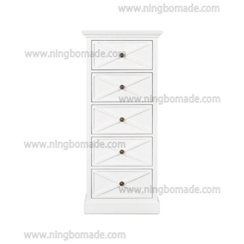 American Style Antique Concise Furniture Villa White/Black Solid Wood Five Drawers Tall Boy Cabinet