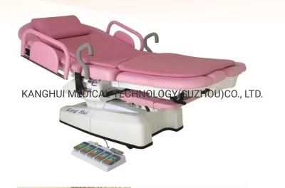 Pink Color Electric Hand Control Adjust Height Hospital Delivery Bed with Guardrail