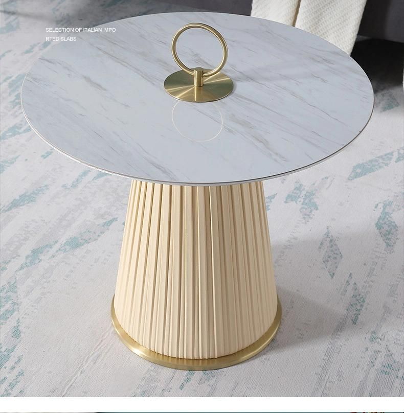 Hotel Furniture PU Leather Grey Marble Rock Plate Tea Table