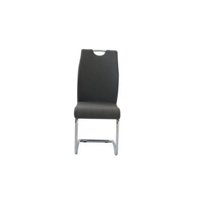 Hot Selling Home Furniture PU Matt Leather Black Dining Chair with Chrome Leg
