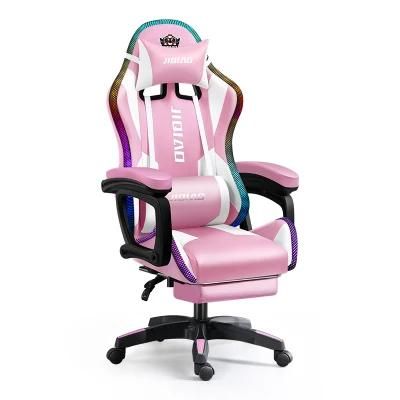 High Quality Executive Swivel Reclining Gamer Office LED Light Computer PU Leather RGB Gaming Chair with Footrest and Massage