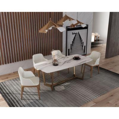 Modern Metal Home Furniture PU Leather Armrest Luxury Dining Table and Chair