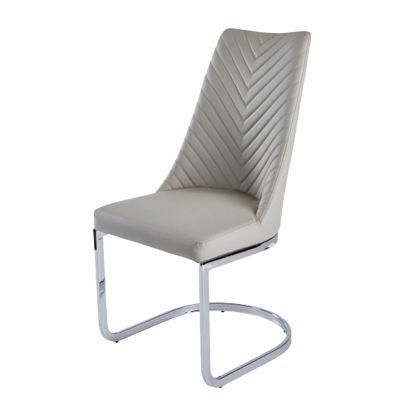 Modern Home Living Room Bedroom Furniture Grey Leather Chromed Metal Dining Chair