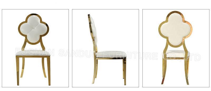 Newest Flower Design Gold Frame White PU Leather Stainless Steel Dining Chair