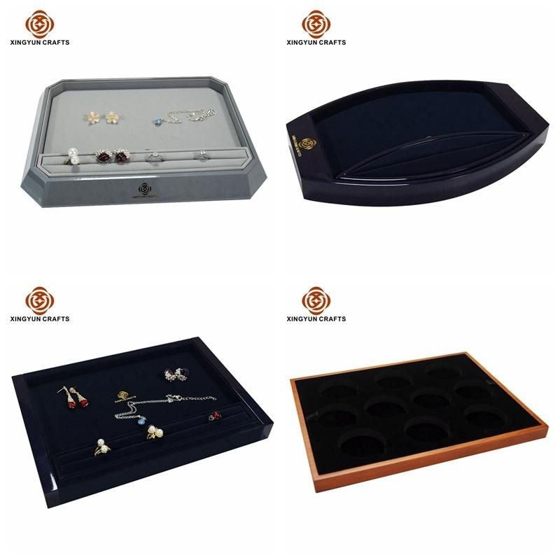 Wholesale Champagne Leather Jewelry Display Tray Exhibition Showcase Stand Ring Bangle Necklace Display Tray
