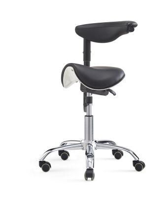 2021 New Dental Saddle Assistant&prime;s Stool with Armrest PU Leather Height Adjustable
