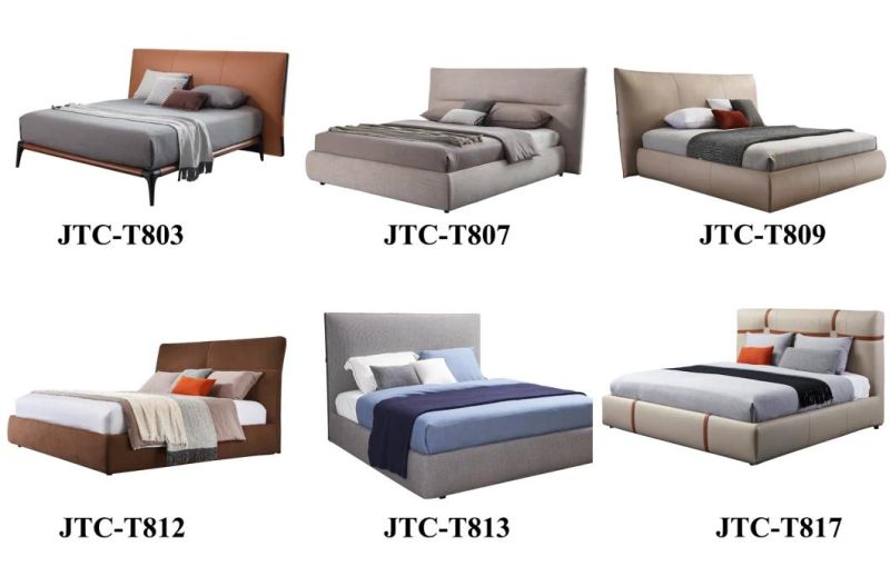 Modern European Style Wooden Leather Double Flat Bed