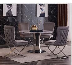 Rectangular White High Gloss Marble and Stainless Steel Dining Table