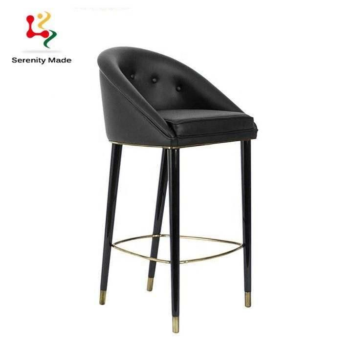 Commercial Furniture Luxury Restaurand Cafe Wooden Frame PU Leather Velvet Upholstered Seat and Backrest Bar Stool