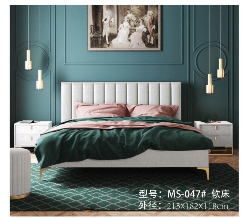 Chinese Factory Nordic Simple Master Double Bed Young Girl Luxury Fabric Home Bedroom Bed