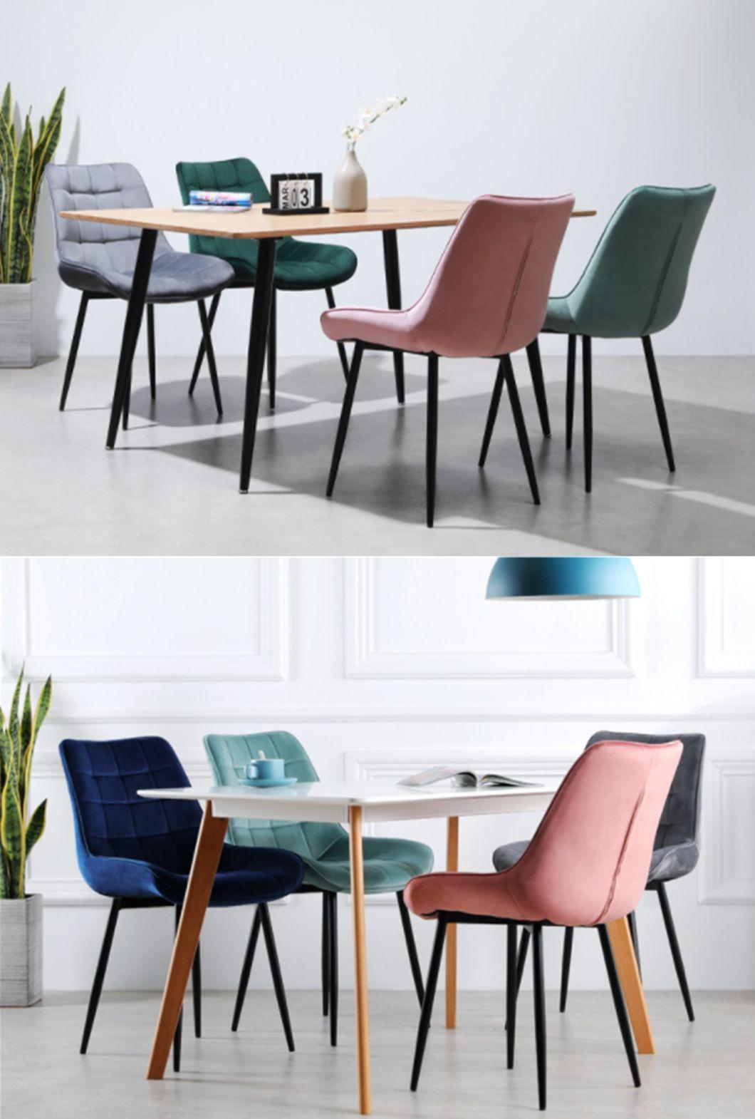 Middle Century Leather Kitchen Restaurant Furniture Nordic Dining Chair Dining with Metal Frame