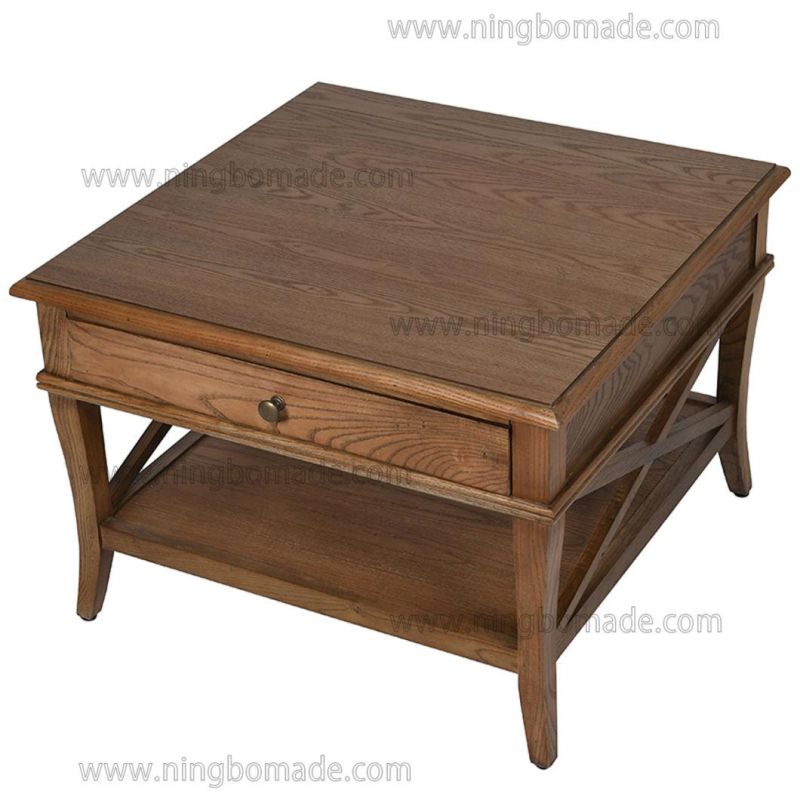 Coastal English House Furniture White/Brown Poplar Wood Corner Table