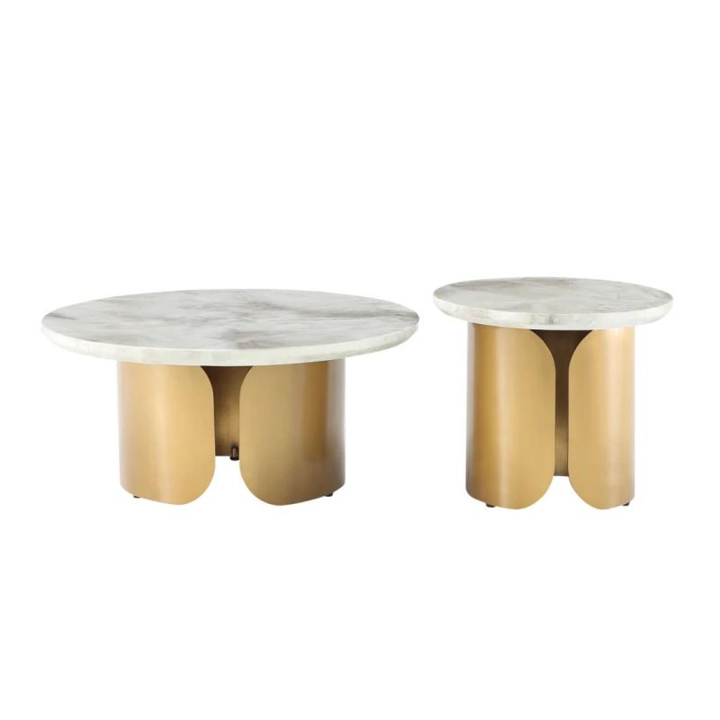Living Room Furniture Light Luxury Stainless Steel Bass with Marble Top Round Center Table Set