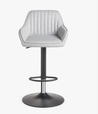 Grey Fabric Leisure Bar Chair Lounge Bar Stool with Painted Balck Base