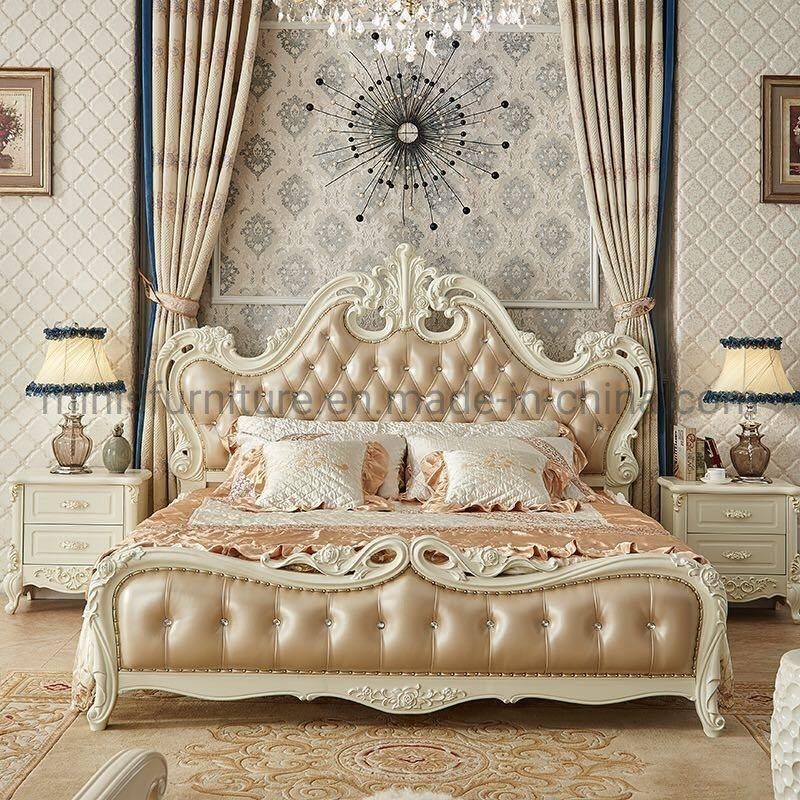 (MN-HB08) Luxurious Bedroom Furniture King Size Leather Bed Set with Solid Wood Frame and Mattress