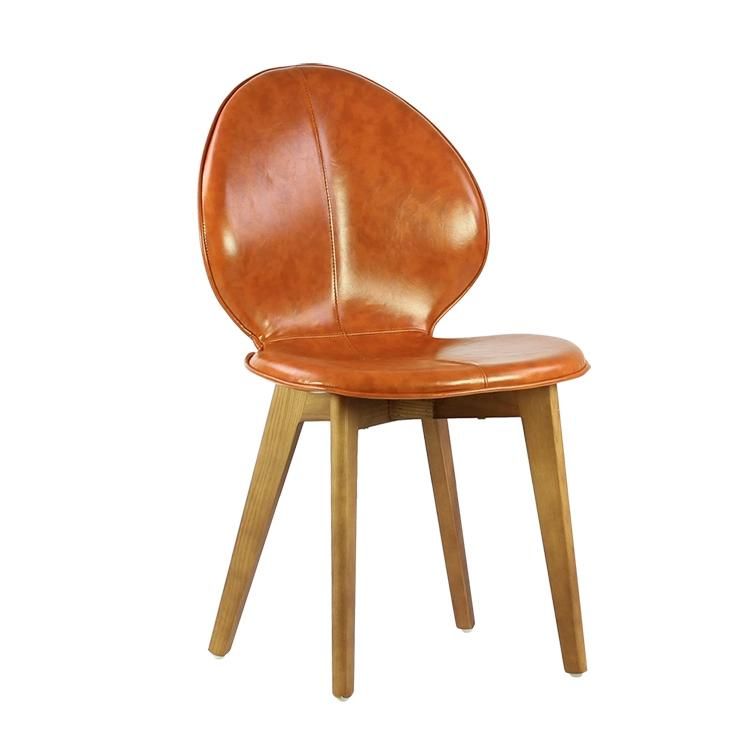 Wooden Legs Brown PU Leather Dining Chair for Coffee Shop Use