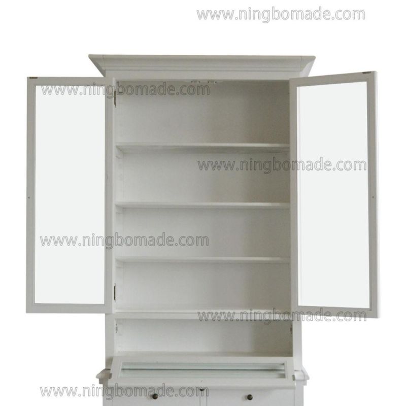 Classic Contemporary Interiors Furniture White/Black Poplar Wood 3 Glass Doors Cupboard Base Cabinet