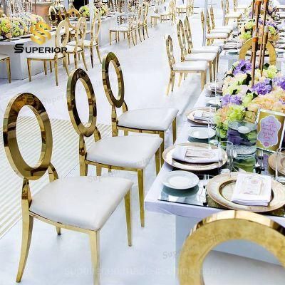 Hot Selling White Leather Banquet Dining Chair with Gold Metal