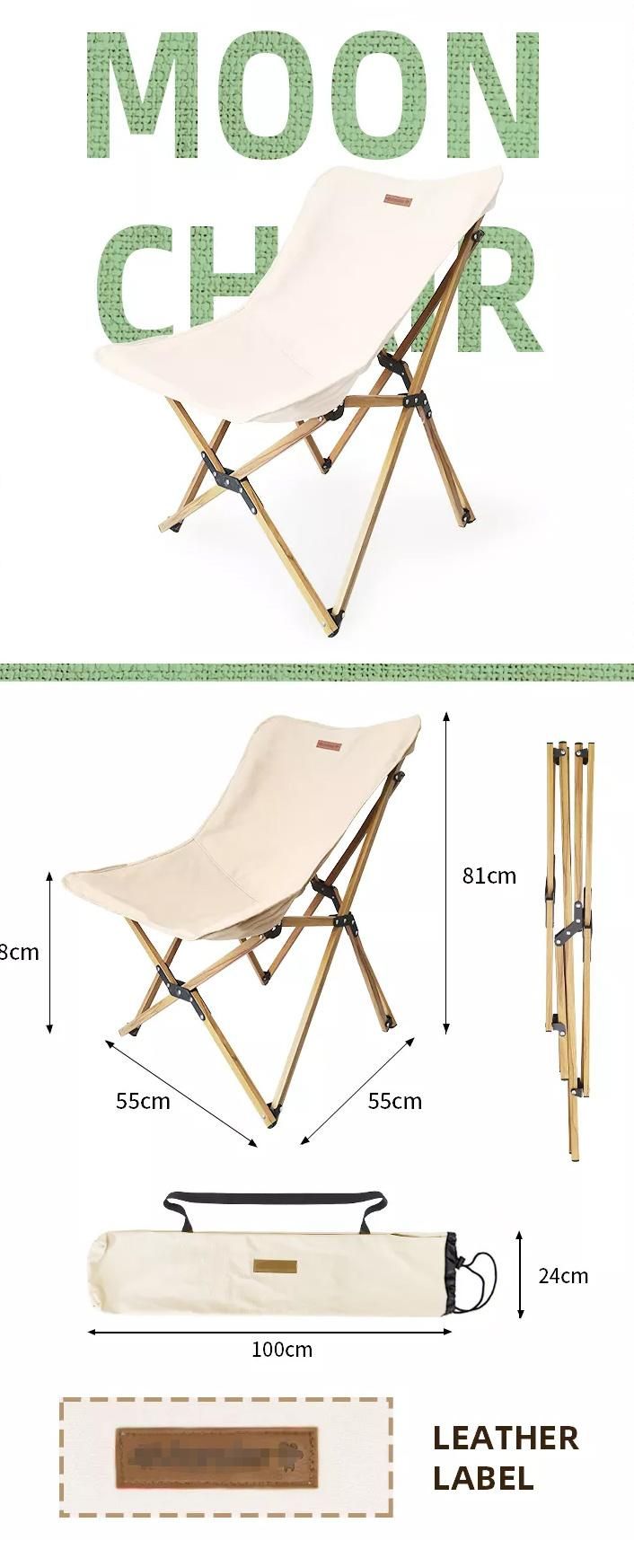 Leather Logo Outdoor Relaxing Portablealuminum Foldable Camping Chair for Beach