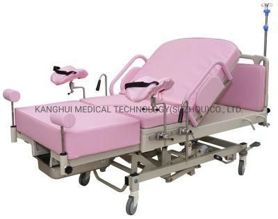 Optional Color Comfortable Foaming PU Leather Manual Adjusted Height Tilt Delivery Birth Baby Bed with Footrest