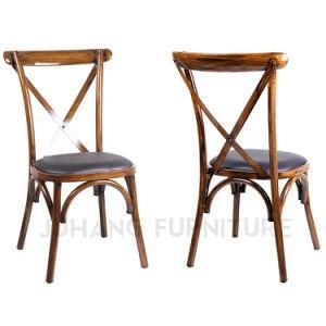 Unique Brush Wood Grain Metal Stackable Cross Back Chair (HM-A026)