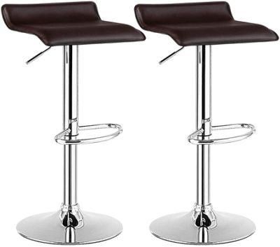 Modern Swivel Chromed Base PU Lifting Bar Stool with Footrest