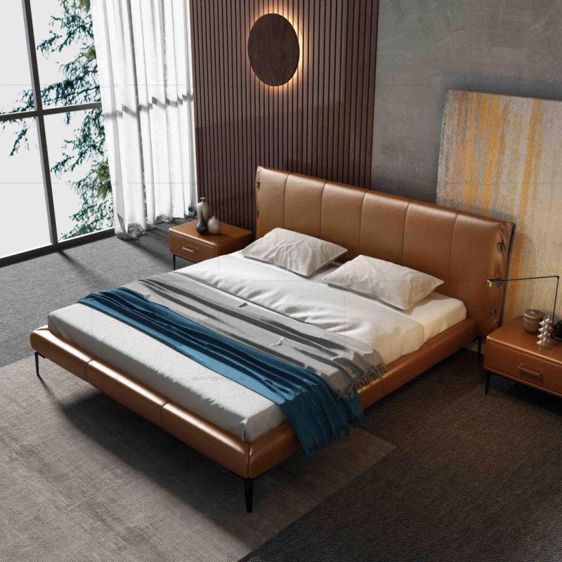 Hot Sell Bedroom Furniture with Slim and Lined Headboard for Home Furniture Sets