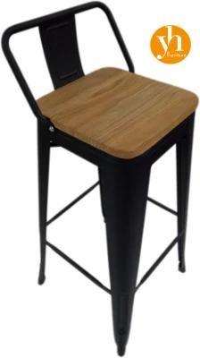 Metal Furniture Board Wood Seat Steel Iron High Back Bar Stool Chair