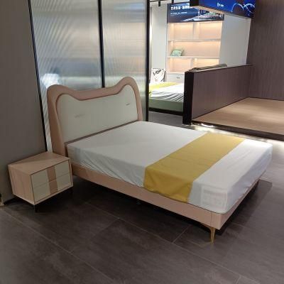 Modern King Size Solid Wood Leather Platform Upholstered Bed Kids Bedroom Bed