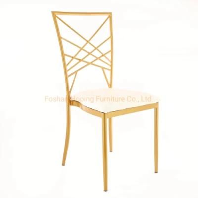 Plated Gold Chairs Powder Silver and Gold Chaircheap Colored Popular Wedding Reticulation Cross Back Chair Dining Room Steel Furniture